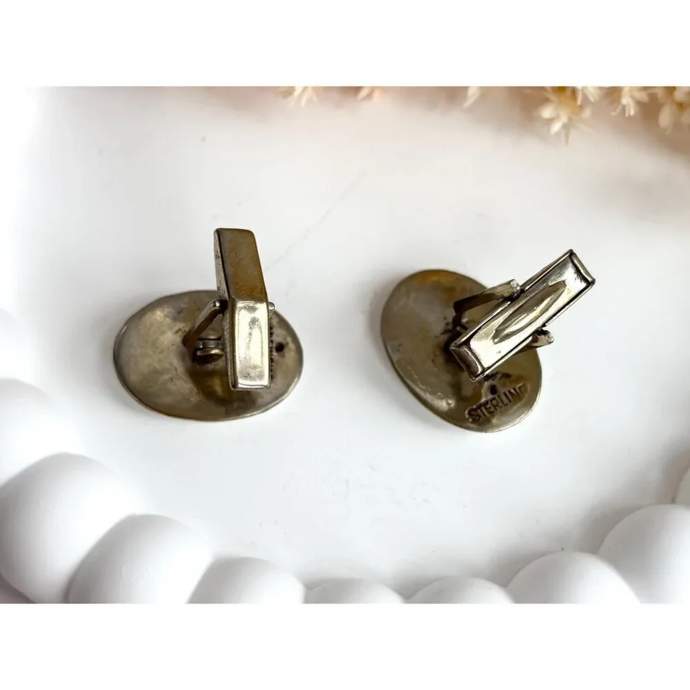 Siam Sterling White Dancing Angel Oval Vintage Men's Sterling Silver Cufflinks
